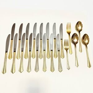 21-Piece Sakura Stainless & Gold Electroplate Flatware Set